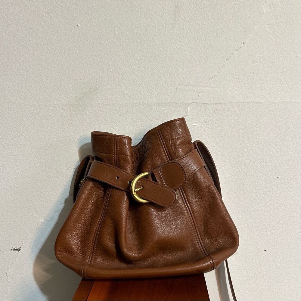 Vintage Coach 4156 Toffee Brown Leather Soho Belted Bucket Buckle Pouch Bag